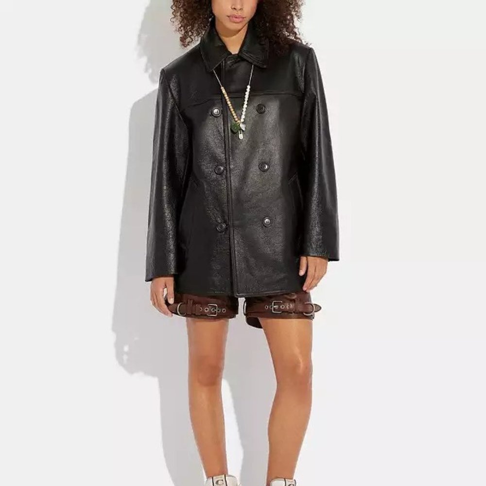 COACH Leather Peacoat Size M (Oversized)